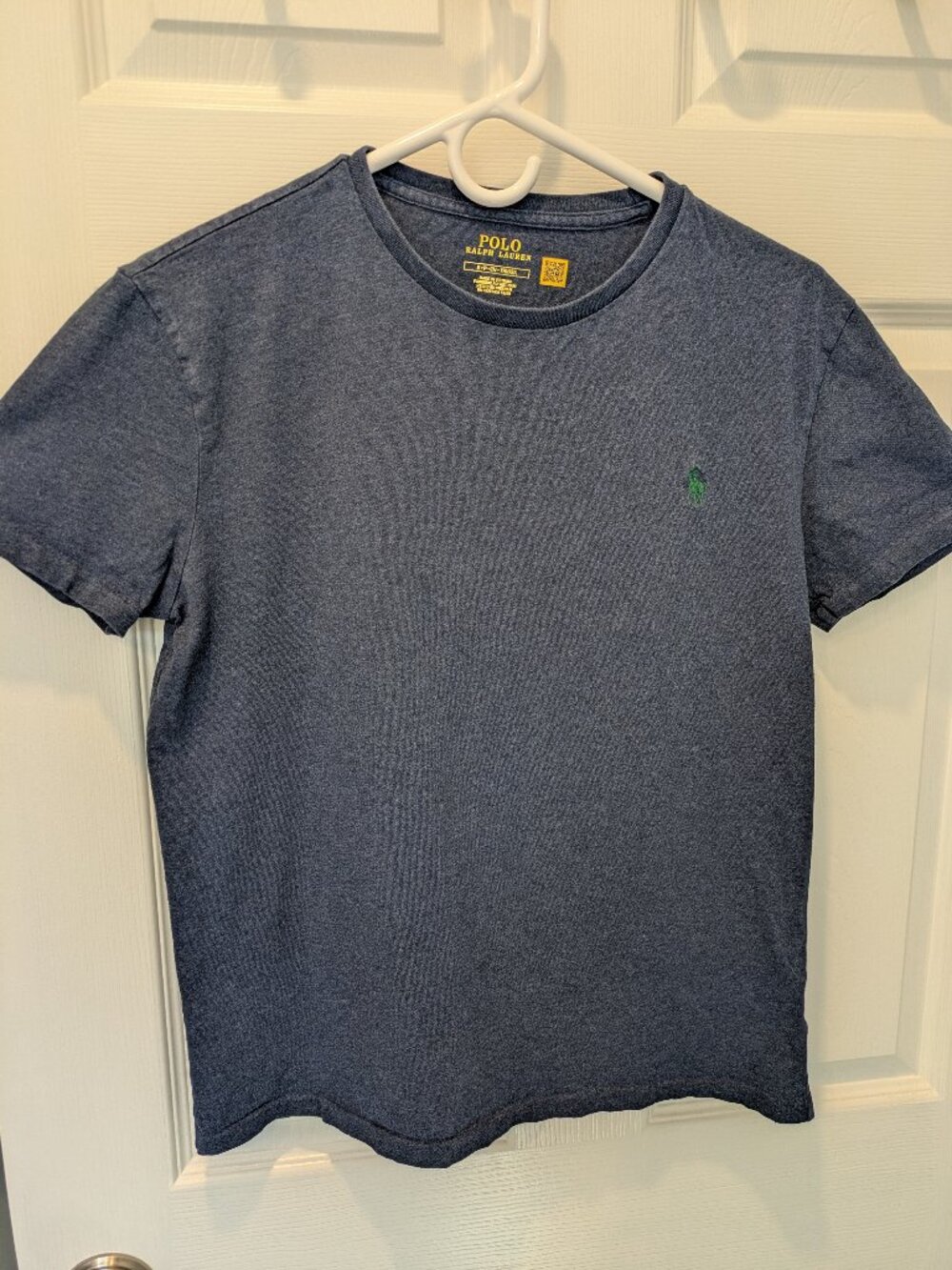 POLO tshirt, Men's S, heathered navy w/ green pony, s/s, cotton, Good condition